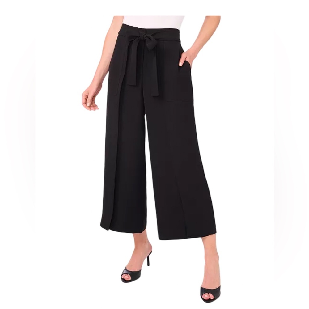 CeCe Black Tie Waist Wide Leg Cropped Pants Size 8 NWT